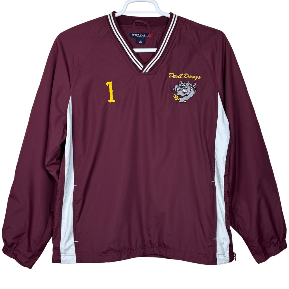 Sport‎ Tek Devil Dawgs Pullover Jacket Mens Medium Maroon V-Neck Lined Athletic